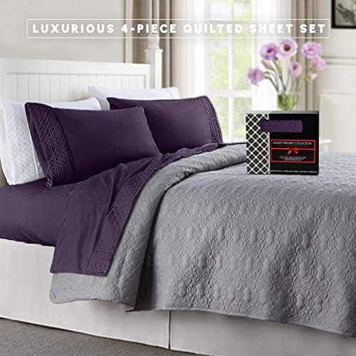 Elegant Comfort 4-Piece Quilted Bed Sheet Set - Purple