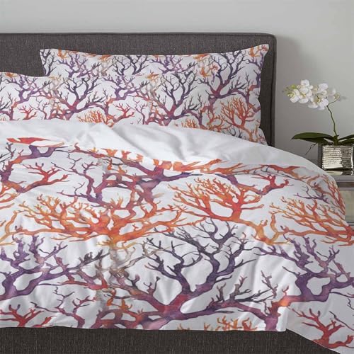 3-Piece Coral Coastal Duvet Set with Zipper