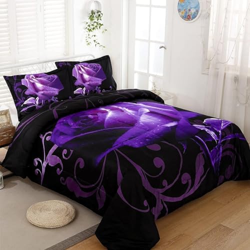 WONGS BEDDING Purple Rose Comforter Set Twin Reversible