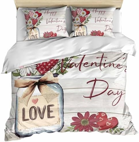 ZOE GARDEN Valentines Day Queen Duvet Cover Set 3 Piece
