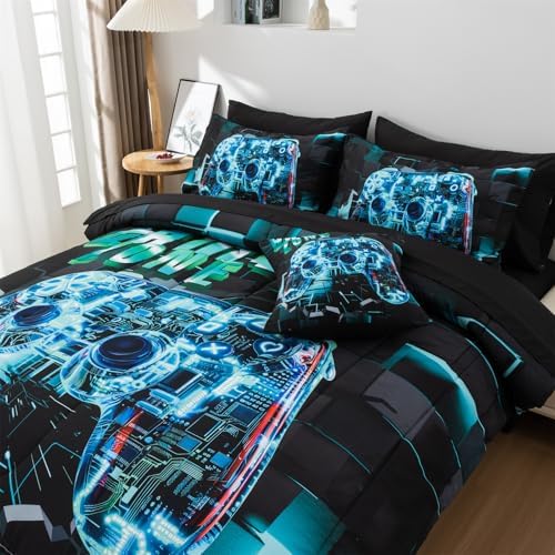 Aimuan Gamer Gaming Bedding Set 3D Gamepad Comforter Twin 6PCS