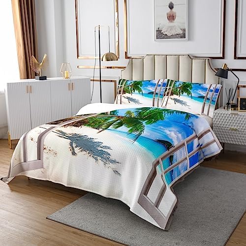 Erosebridal Queen Size Green Palm Tree Quilt Set