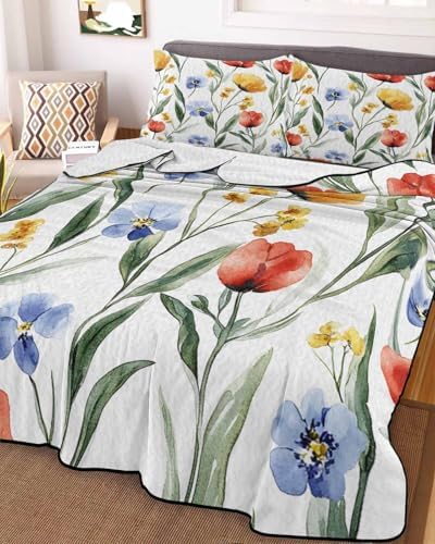 Chucoco Twin XL Quilt Bedding Set Soft Microfiber Coverlet with 2 Pillow Shams