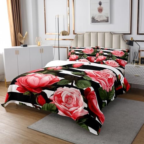 Erosebridal Red and Pink Flower Quilt Set 3Pcs 1