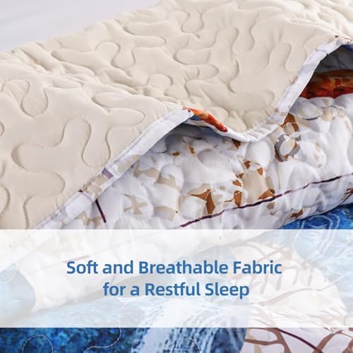 Weigelia Coastal Queen Quilt Set - Sea Turtles Nautical Design