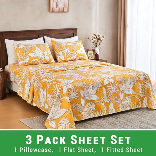Gogreen 3PC Twin XL Sheet Set - Yellow Leaves