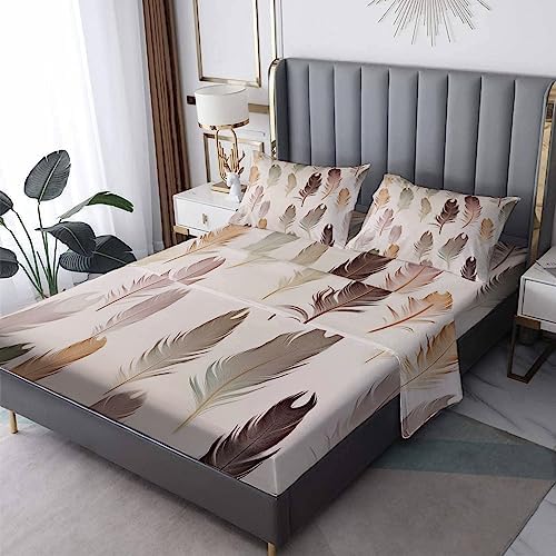 GEDAEUBA Feather Sheets California King Set - Taupe Microfiber Bedding for Kids