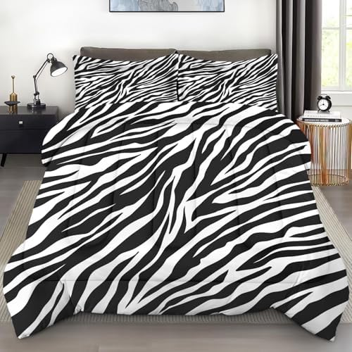 Pamnest Zebra Stripe Queen Comforter Set 3 Pcs