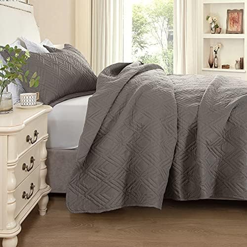Hygge Hush Summer Quilt Set Dark Grey L Pattern 3 Piece