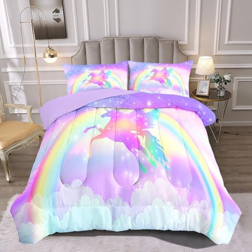 Kids Comforter Bedding Set 3 Piece Rainbow Twin