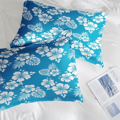 Pamnest Queen Comforter Set Blue Hawaiian Flower 3 Pcs