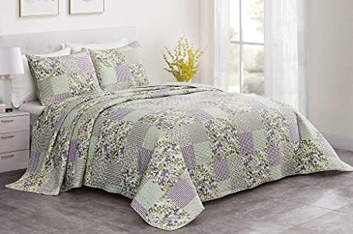 Chezmoi Daisy 3-Piece Quilt Set - Purple Butterfly Botanical Print