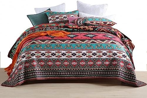 ENASAL Reversible Striped Bohemian Bedspread Set King Size