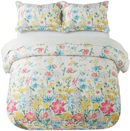 NEWLAKE Dreamy Flowers Reversible Quilt Set King Size