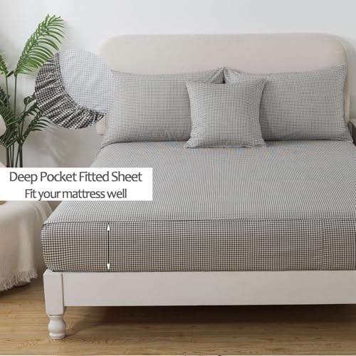 FADFAY Cal King Black Plaid 100 Cotton Sheet Set
