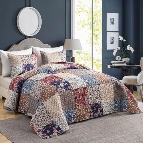 DURLENGEN Floral Quilt Set Queen Size 3Pcs