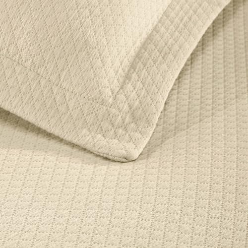 Superior 2 Piece Solitaire Cotton Bedspread Set Twin Ivory