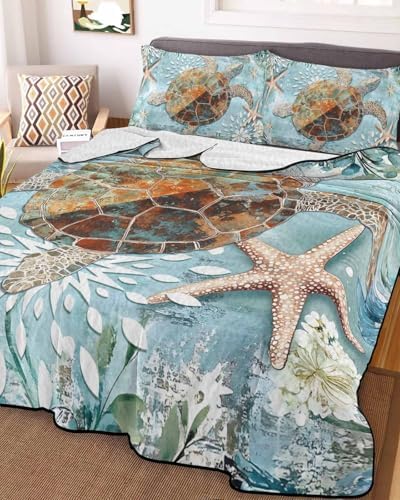 Chucoco Twin XL Quilt Bedding Set Retro Nautical Theme