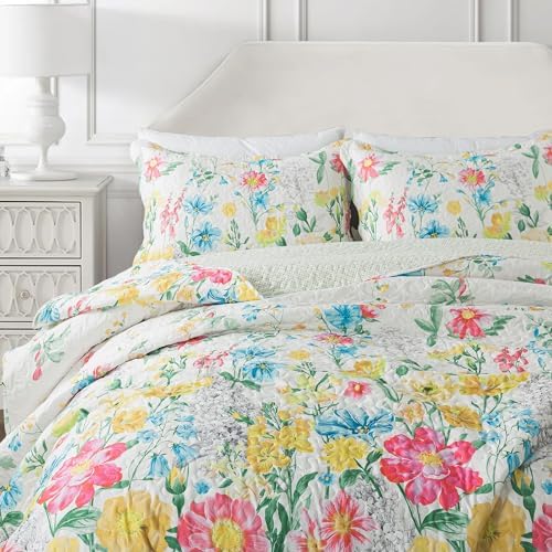 NEWLAKE Dreamy Flowers Reversible Quilt Set King Size
