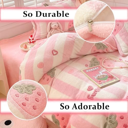 OranFran Pink Strawberry Kids Duvet Cover Set Queen 1