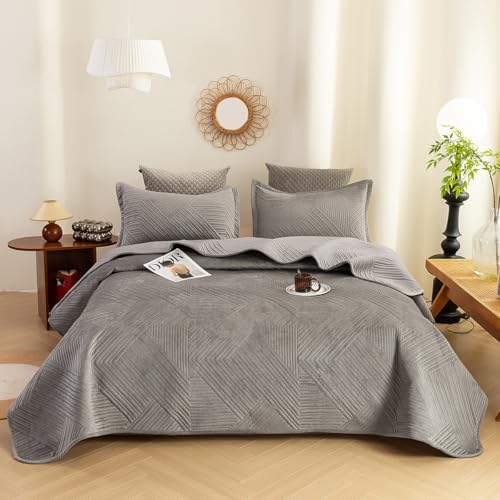 JiaPoem Quilt Set Bedspreads - Lightweight Microfiber Coin Pattern 3 Piece