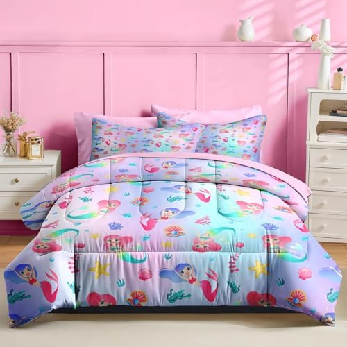 Nesker 5 Pcs Mermaid Comforter Set Twin Size