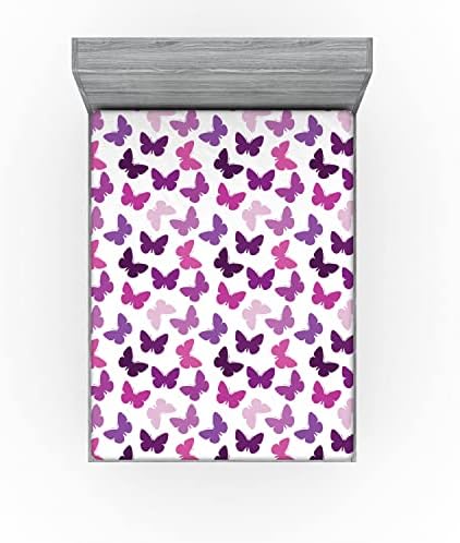 Ambesonne Butterfly Fitted Sheet Purple Lilac Pink California King