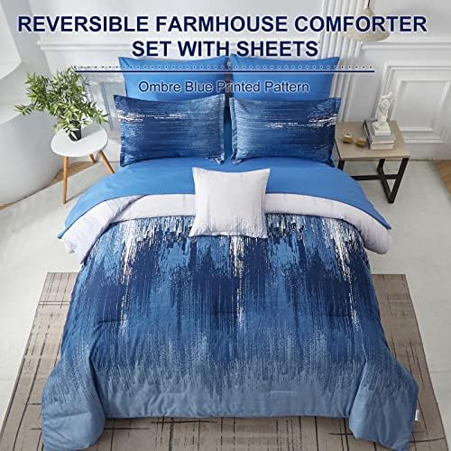 Dinjoy Ombre Blue Comforter Set Twin Size Reversible