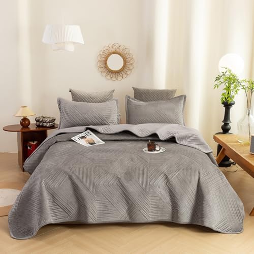 JiaPoem Quilt Set Bedspreads - Lightweight Microfiber Coin Pattern 3 Piece