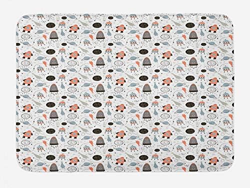 Ambesonne Cartoon Bath Mat - Outer Space UFO Plush Decor