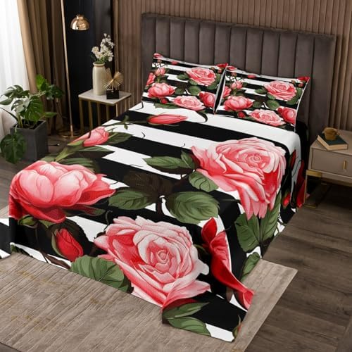 Erosebridal Red and Pink Flower Quilt Set 3Pcs 1
