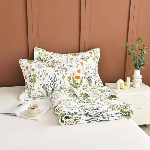 Lady Ann 100 Cotton Floral Queen Quilt Set - Yellow Flowers Leaves