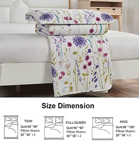 Ycosy Floral Quilt Set Twin Size Summer Reversible Bedspread