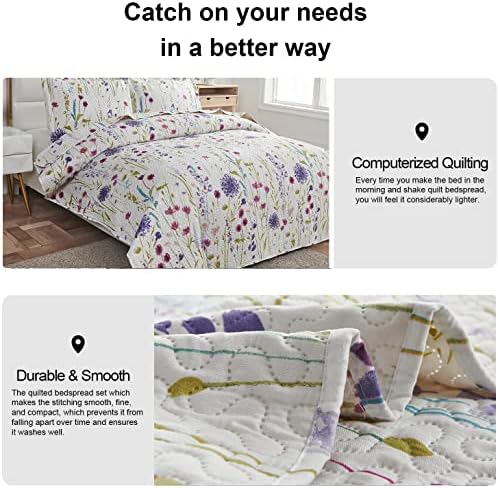 Ycosy Floral Quilt Set Twin Size Summer Reversible Bedspread