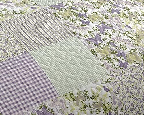 Chezmoi Daisy 3-Piece Quilt Set - Purple Butterfly Botanical Print