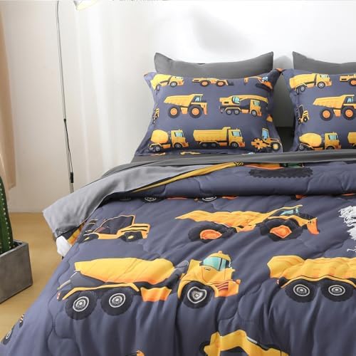Wajade 7 Piece Construction Truck Kids Comforter Set Twin Size