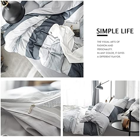 HighBuy Geometric Stripe Duvet Cover Queen Set Grey White