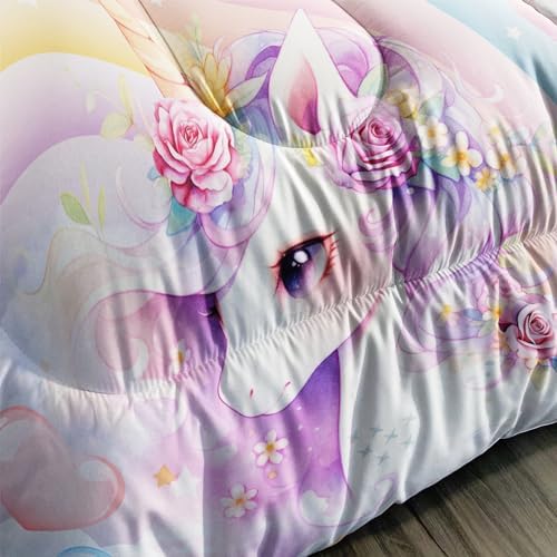 Kawaii Rainbow Unicorn 3-Piece Comforter Set Twin