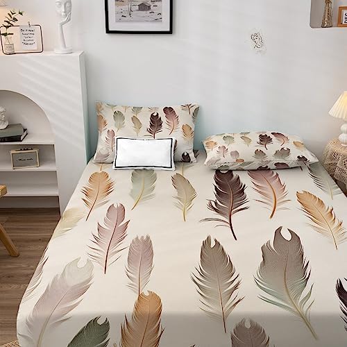 GEDAEUBA Feather Sheets California King Set - Taupe Microfiber Bedding for Kids