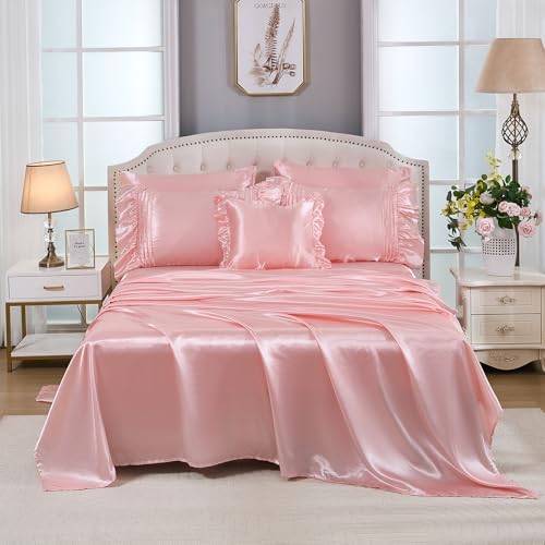 Bedbay Pink Satin 8-Piece Queen Comforter Set 1