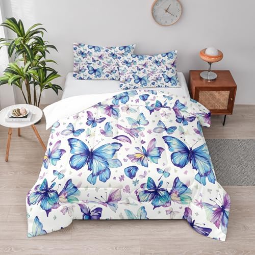 Blue Butterfly Comforter Set Queen Size