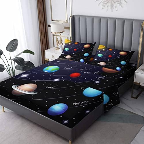Solar System Sheets King Bed Sheet Set - Kids Fantasy Planets Design