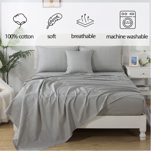 FADFAY Cal King Black Plaid 100 Cotton Sheet Set