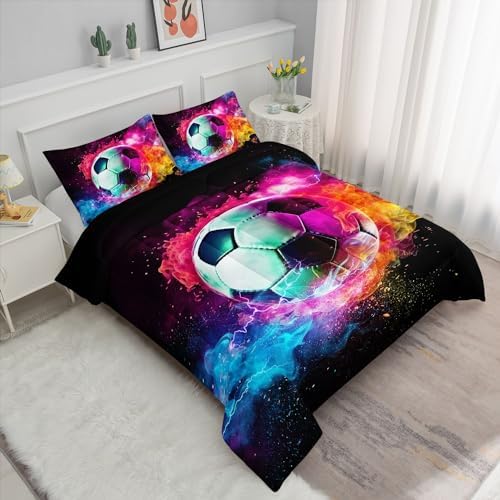 Kids Flame Soccer Comforter Set with 2 Pillowcases 1