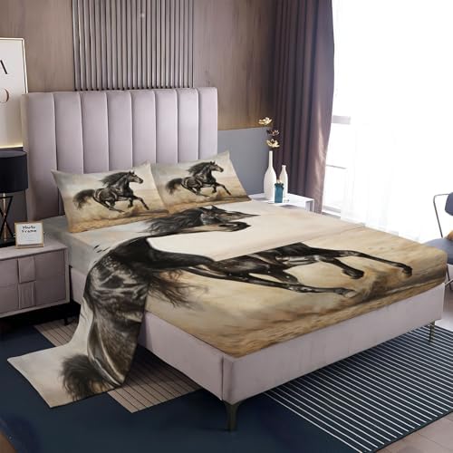3D Animal Black Horse Bed Sheet Set 4pcs California King 1