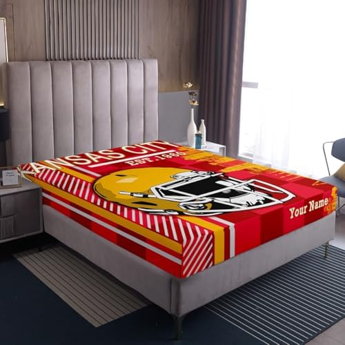 Custom Name Football Bed Sheet Set Twin Size Yellow Red 1