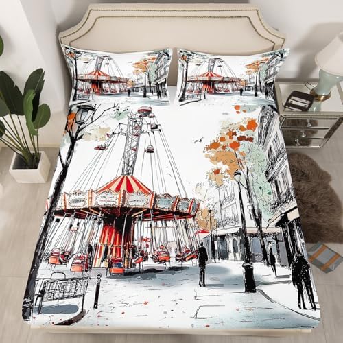 Erosebridal Retro Carousel Bed Sheets Set Twin