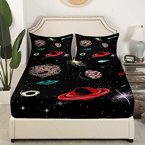Outer Space Sheets California King Set - Starry Sky Planets Bedding 1