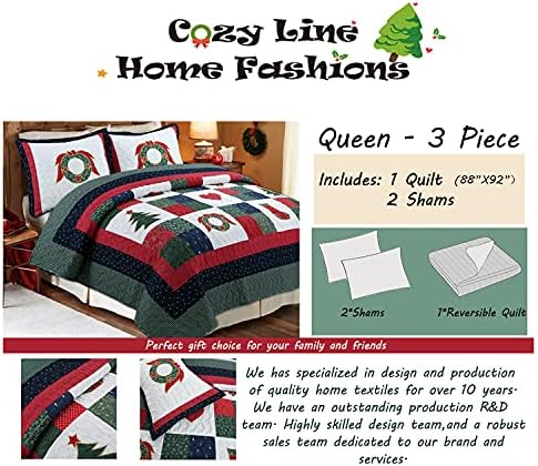 Cozy Line Christmas Patchwork Quilt Set Queen - 3 Piece