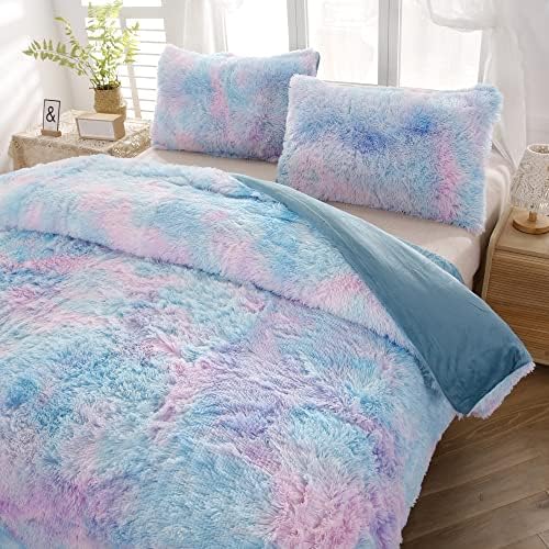 RYNGHIPY Fuzzy Faux Fur Duvet Cover Set Twin Size